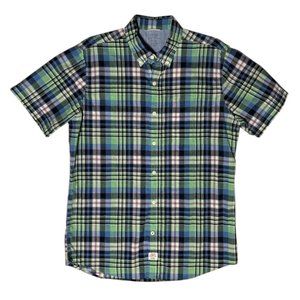 Izod Saltwater Plaid Short Sleeve Button up Shirt Cotton Relaxed Classics Men M